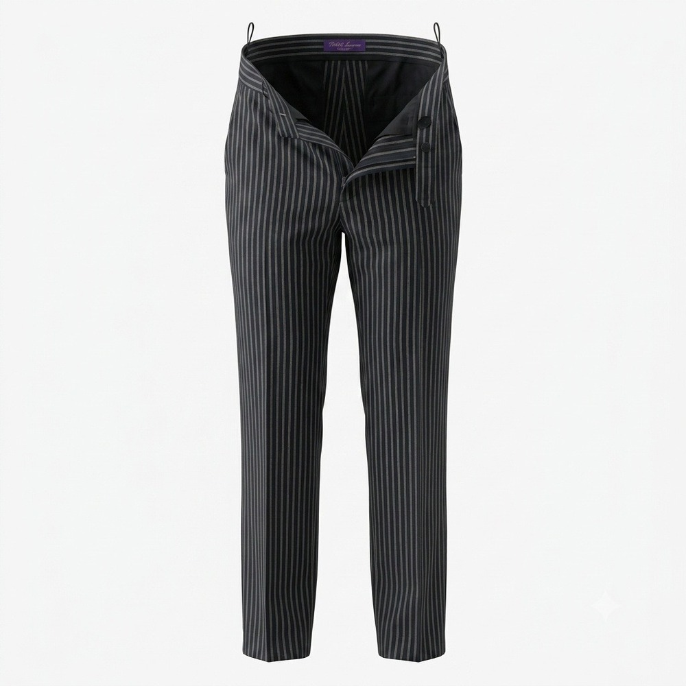 Ralph Lauren Purple Label Wool Pinstripe Wide Leg Trousers Black Made Italy 10